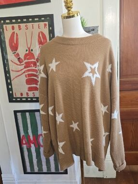 Lane Bryant Tan Star Crewneck Sweater 26 28